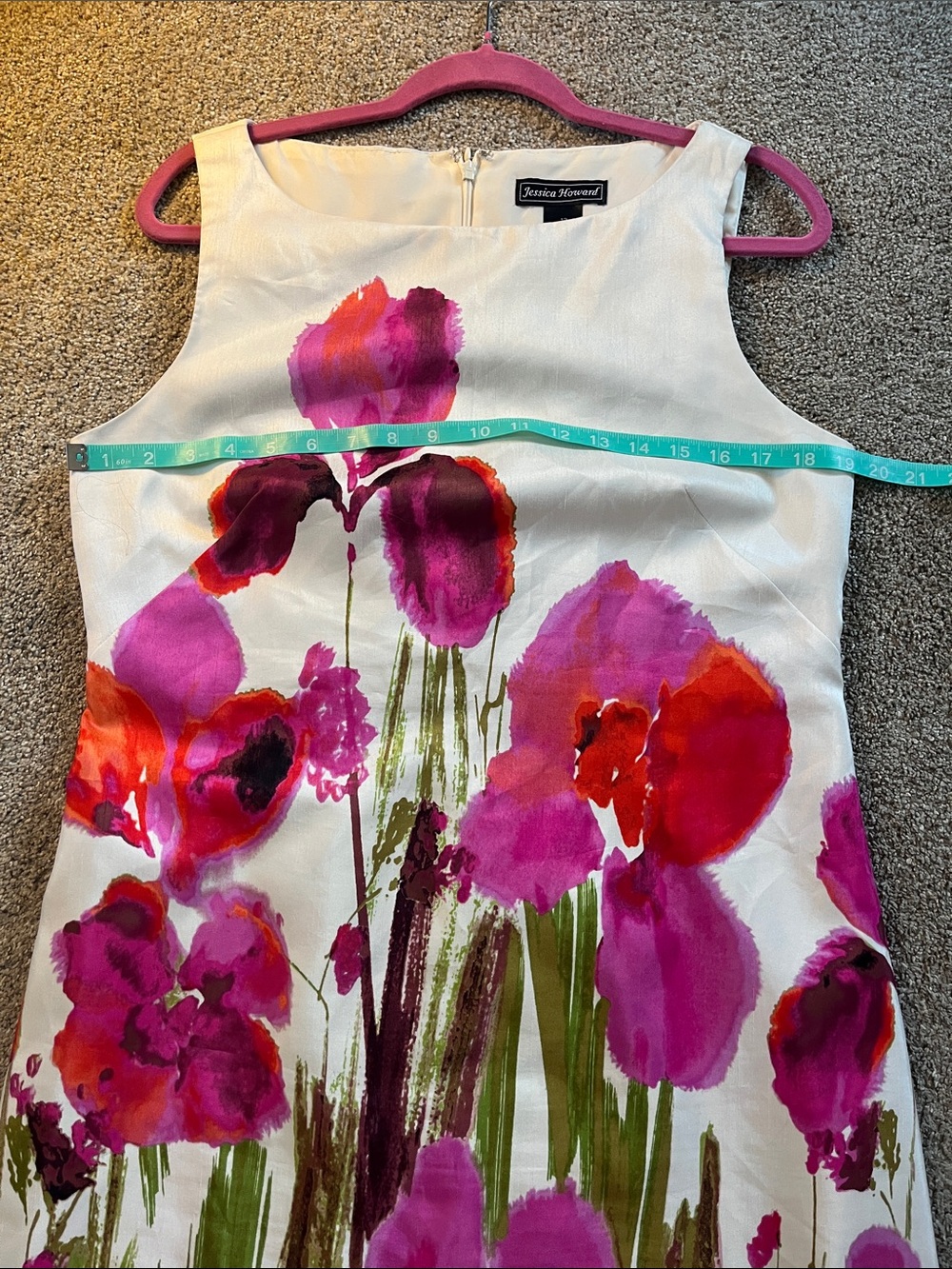 💐💐💐Jessica Howard Like New sz12 Vivid Bold Orange Purple Pink Floral Shift Dress - Picture 5 of 11
